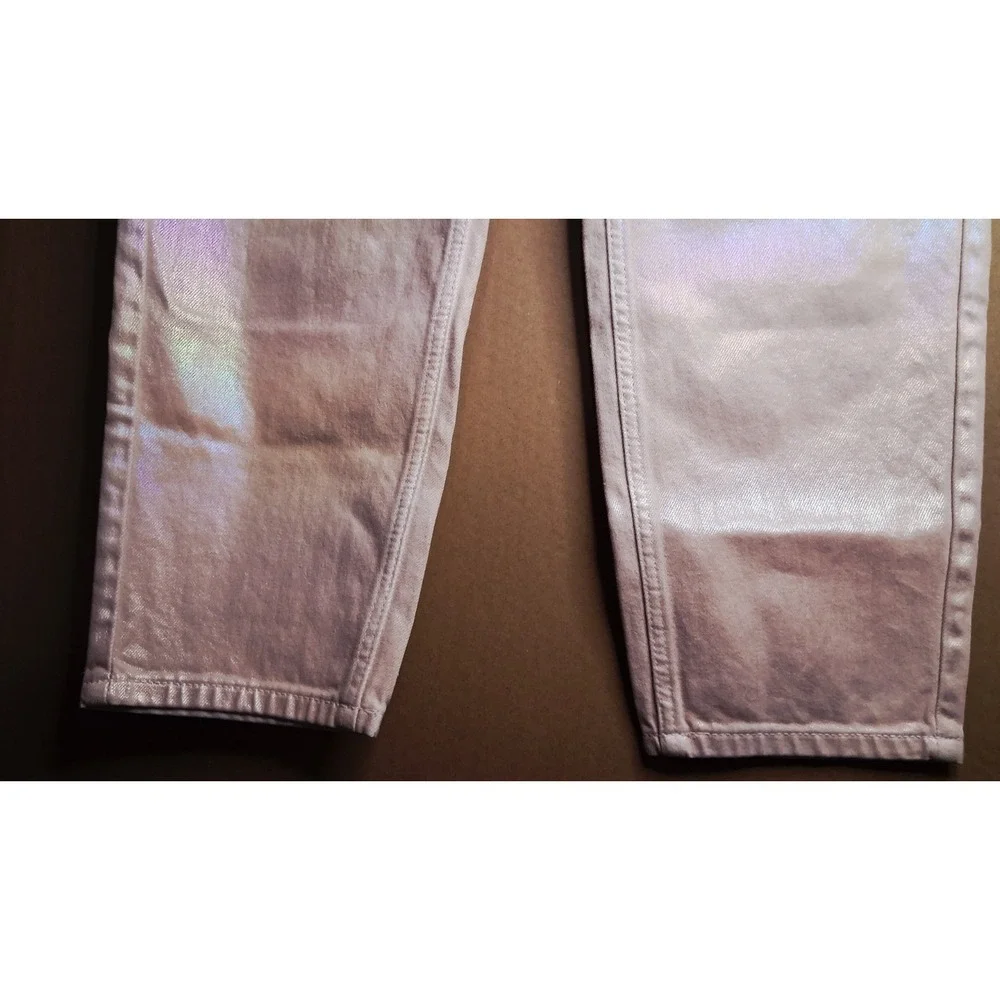 Guess Pink Mom Jeans Womens Size 28 High Waisted Tapered Metallic Rainbow 26x26